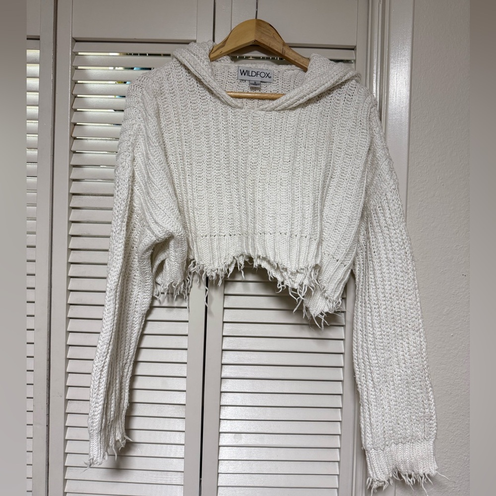 Wildfox Cropped Hooded Fringe Sweater